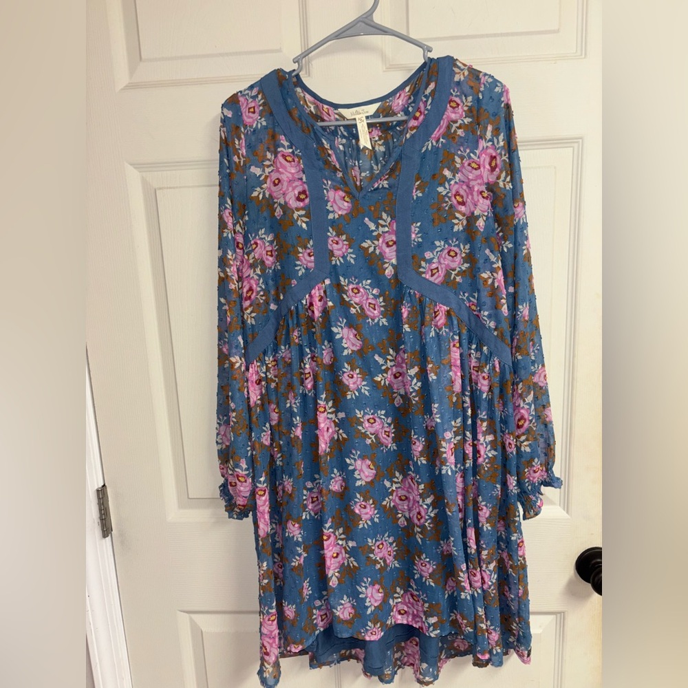 Matilda Jane Blue Dress with Pink Floral Pattern
